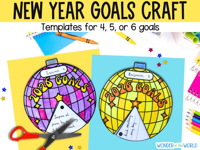 New year disco ball craft goal setting activity spinner wheel KS2
