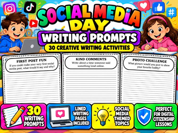 Social Media Day Writing Prompts | 30 Creative Writing Activities & Worksheets