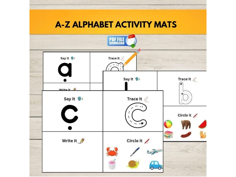 Alphabet Activity Mats, Letter Name & Sound Picture Matching Cards , A-Z Tracing, EYFS