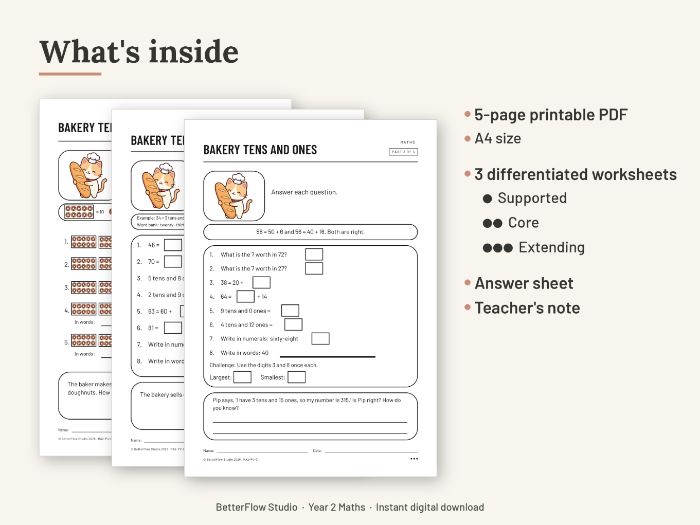 Year 2 Tens and Ones Worksheets with Answers
