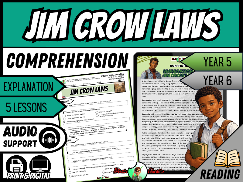 Segregation & Jim Crow Laws | Reading Comprehension | Year 5/6