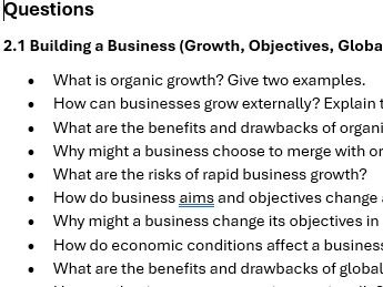 EDEXCEL GCSE Business Studies - Retrieval Questions - Theme 1 & Theme 2
