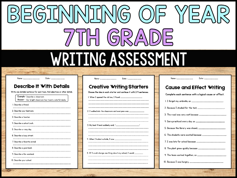 7th Grade beginning of the year Writing assessment | No prep ELA activities