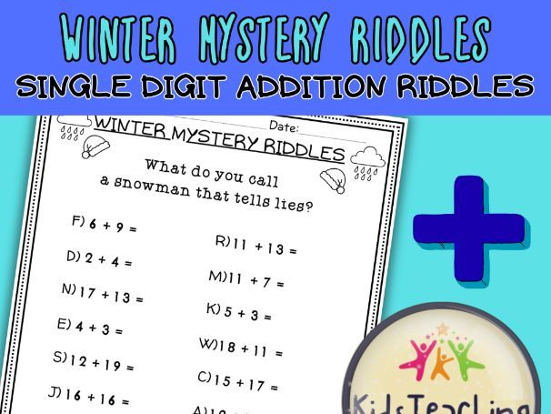 Winter Math Mystery Riddles Addition & Subtraction within 20 - Solve and Decode
