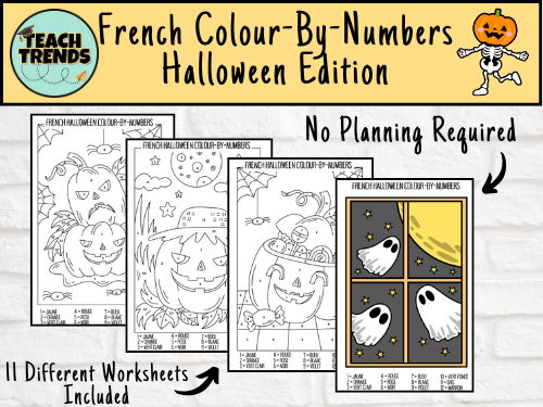 Halloween French Colour by Numbers - 11 Worksheets for KS2