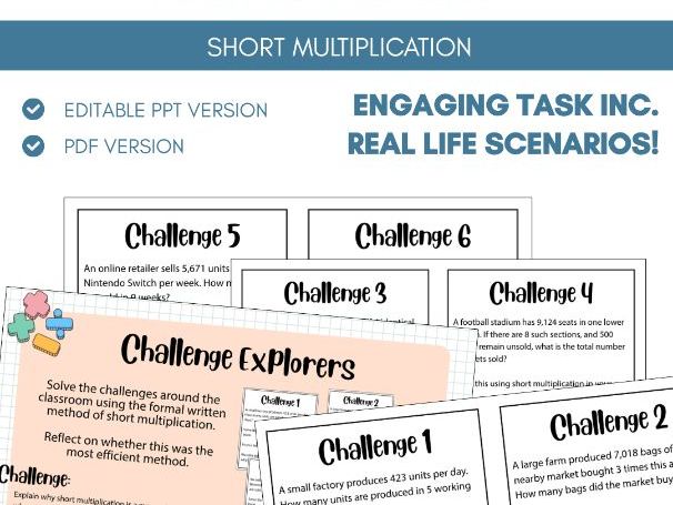 Short Multiplication | Real Life Scenarios | Challenge Cards | Four Operations