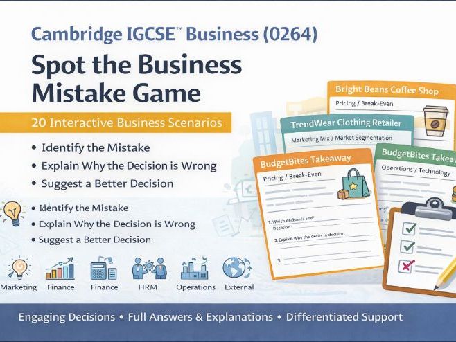 Cambridge IGCSE Business (0264) Spot the Business Mistake Game | 20 Scenarios