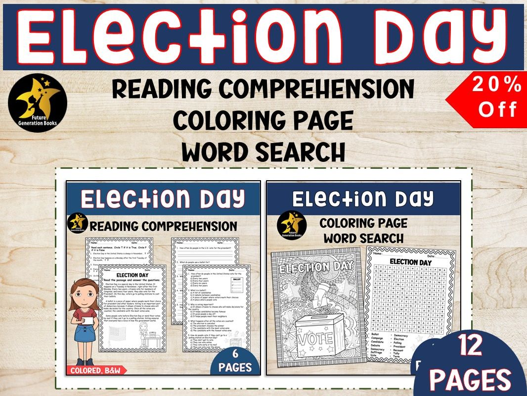 Election Day Activities Word Search Coloring Page Reading Comprehension November