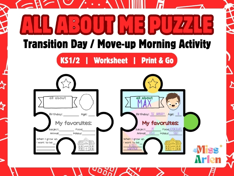 All About Me Puzzle / Jigsaw Piece - Transition Day / Move-Up Morning Activity Worksheet