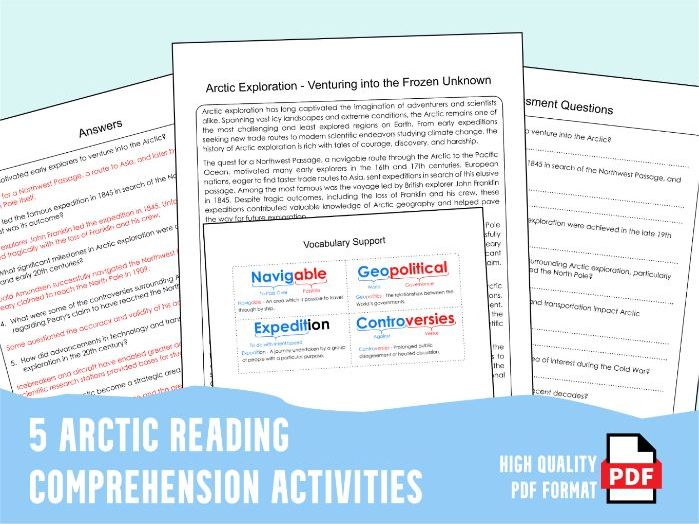 5x Arctic Themed Reading Comprehension Worksheets Teaching Resources