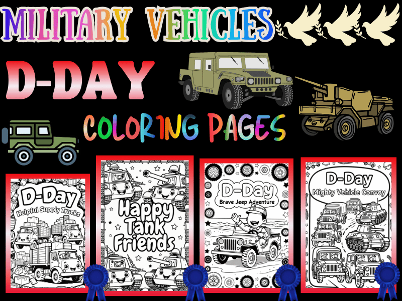 D-Day Military Vehicles Coloring Pages for Kids: NO PREP Printable Activity Pack