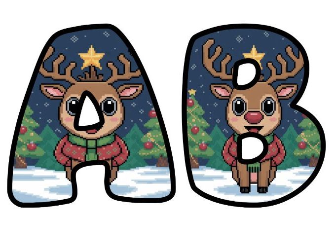 Christmas Reindeer Retro 8-Bit Pixel Alphabet Letters | Classroom Display, A-Z 0-9