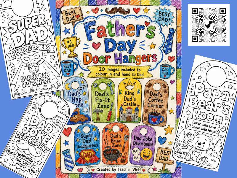 Father’s Day Door Hangers Coloring Pages | Dad Gift Craft | 20 Printable Door Hangers
