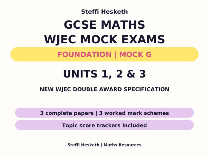 WJEC GCSE Maths & Numeracy Foundation Mock G Units 1-3 + Mark Schemes