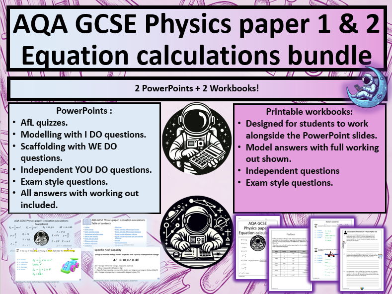 AQA GCSE Physics paper 1 & 2 calculations powerpoints + workbooks