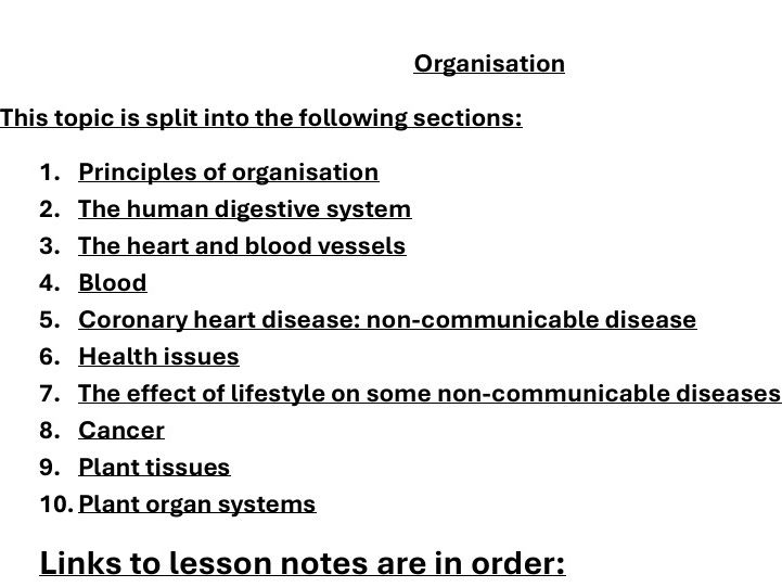 AQA Biology Topic 2 Organisation combined and seperate