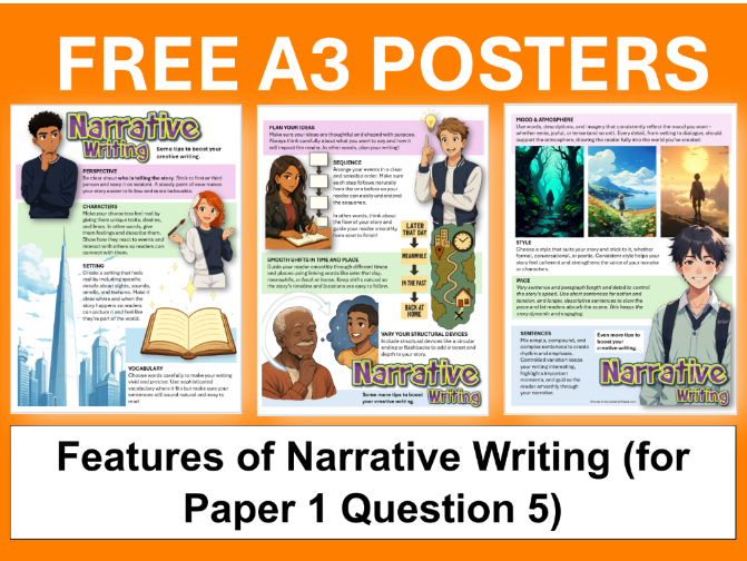 3 FREE Posters - Features of Creative/Narrative Writing for GCSE English P1Q5