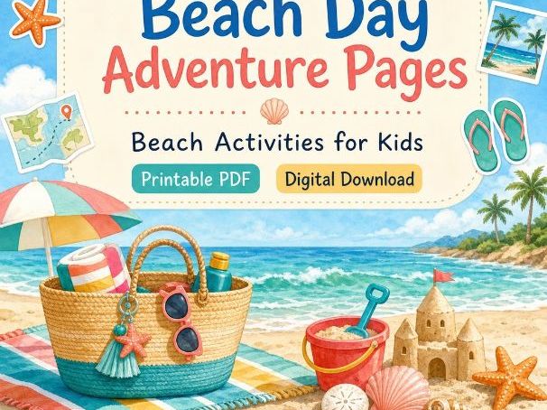 Beach Day Adventure Pages | Beach Activities for Kids | Printable PDF | Digital Download
