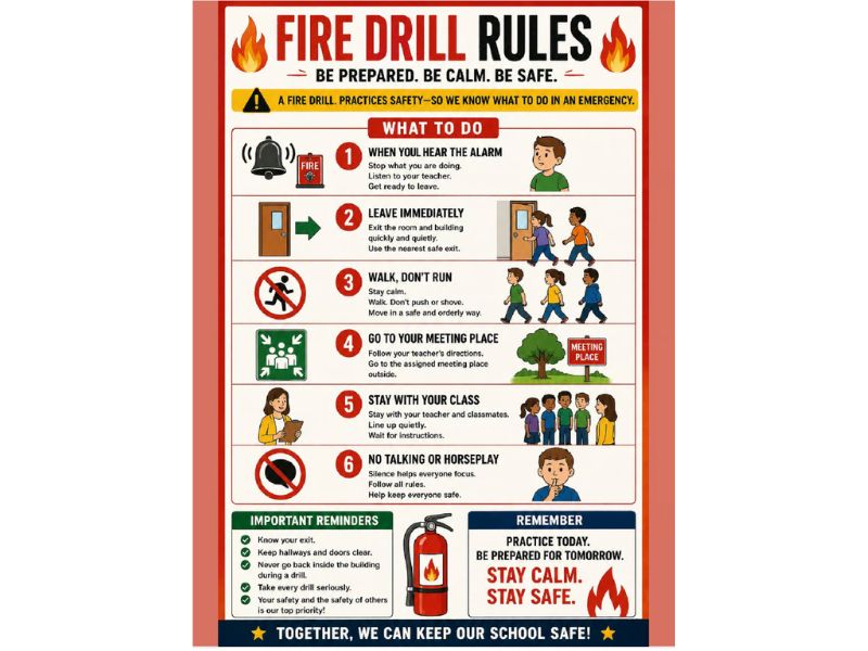 Fire Drill Rules 18"x24" Classroom Poster