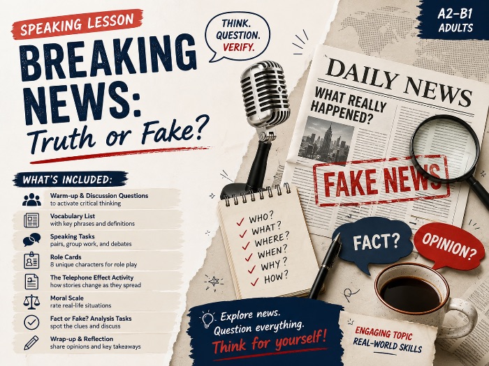 Fake News &Critical Thinking | Post-Truth Age Discussion Lesson | B1-B2