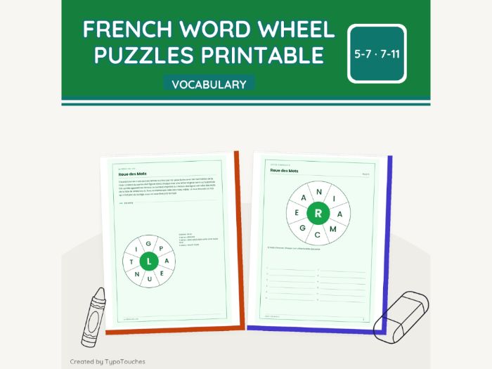French Word Wheel Puzzles Printable | 28 pp