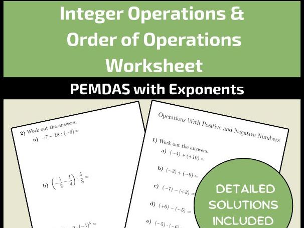 Integer Operations & Order of Operations Worksheet | PEMDAS with Exponents