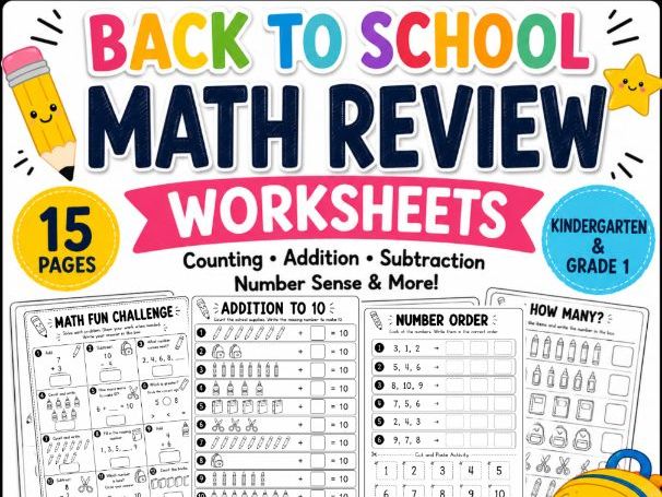 Back to School Maths Review Worksheets | Counting, Addition & Number Recognition | KS1