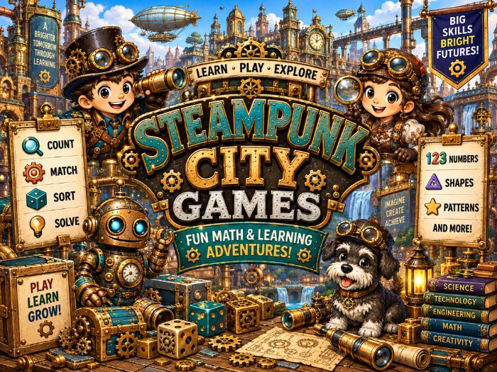Steampunk City Math Games & Centers | Numbers 1–20, Counting, Shapes & Number Sense | Preschool–1st