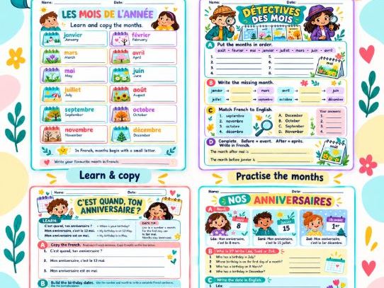 French Months and Birthdays Worksheets + Answers | Primary French