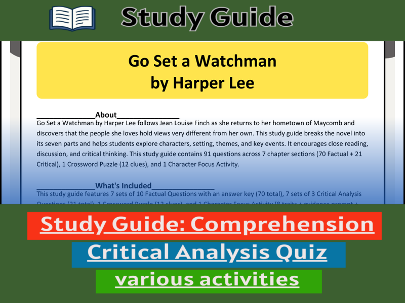 Study Guide for : Go Set a Watchman & Comprehension Test