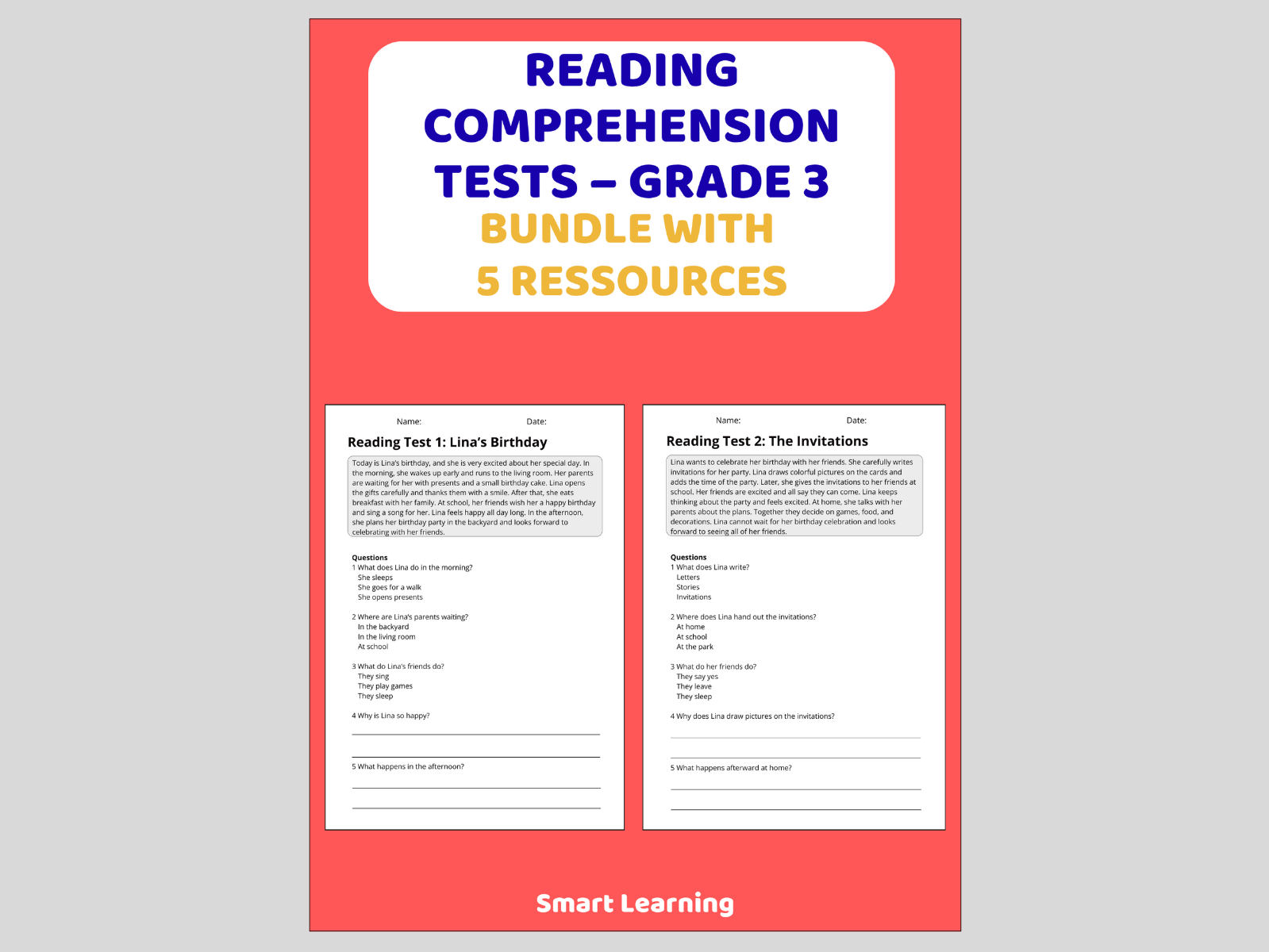 Reading Comprehension Test Grade 3 - Bundle 5 Materials Reading Assessments