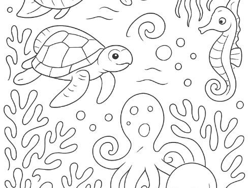 Coral Reef Creatures Colouring Sheet