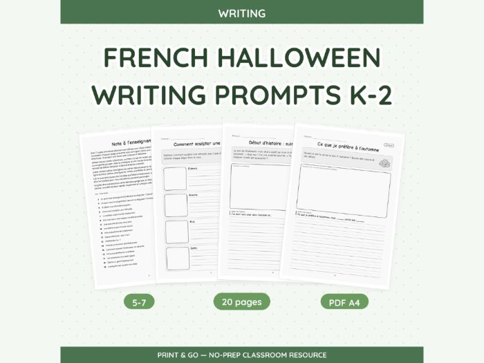 French Halloween Writing Prompts K-2 | 20 pp
