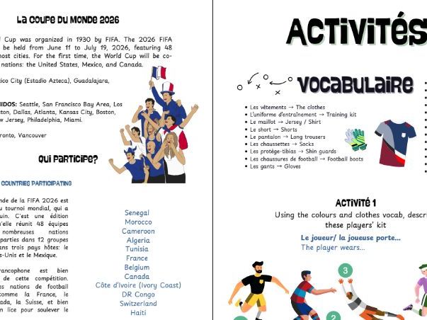 2026 FIFA World Cup French Worksheet