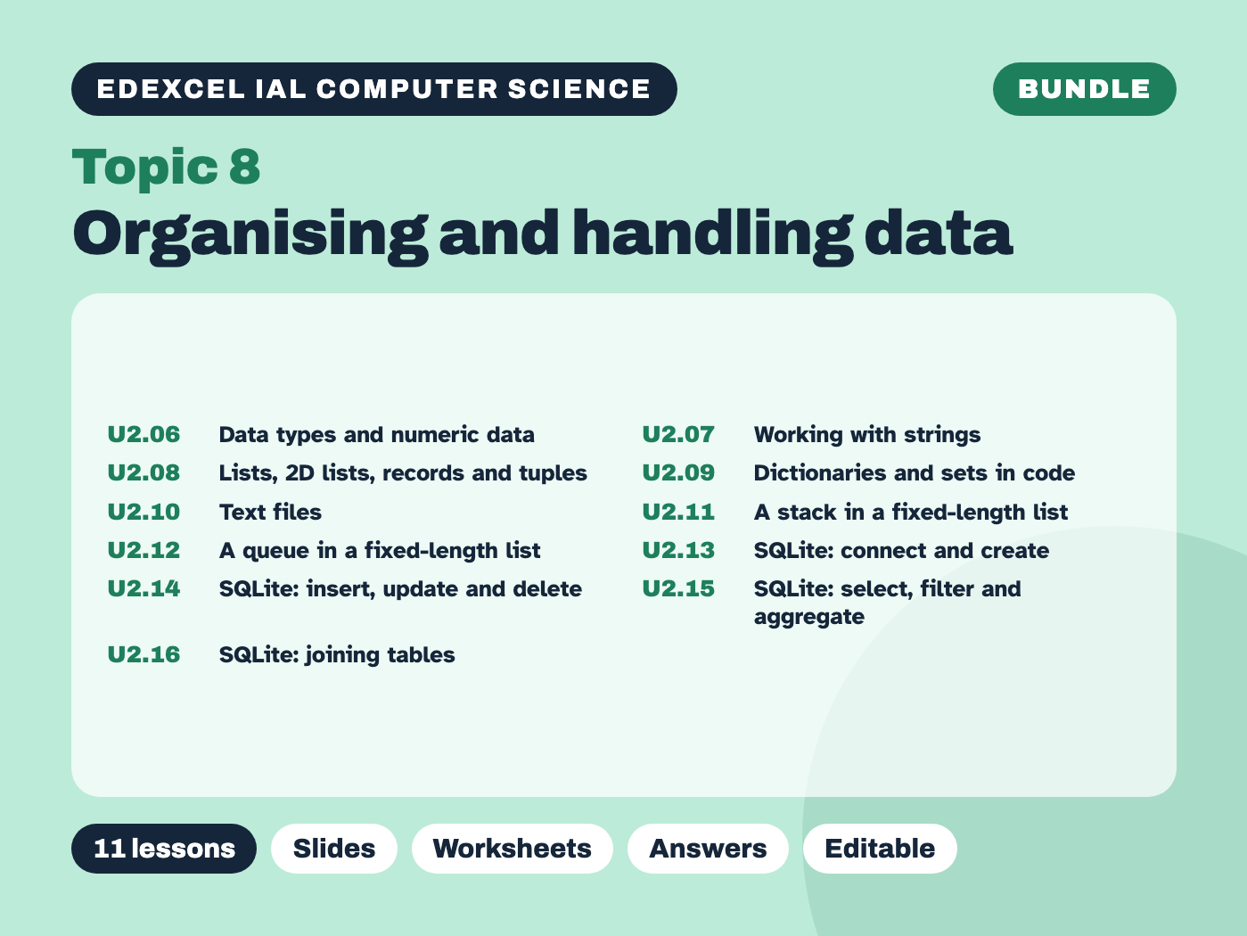 Edexcel IAL Computer Science – Topic 8 Organising and handling data – Bundle (11 lessons)