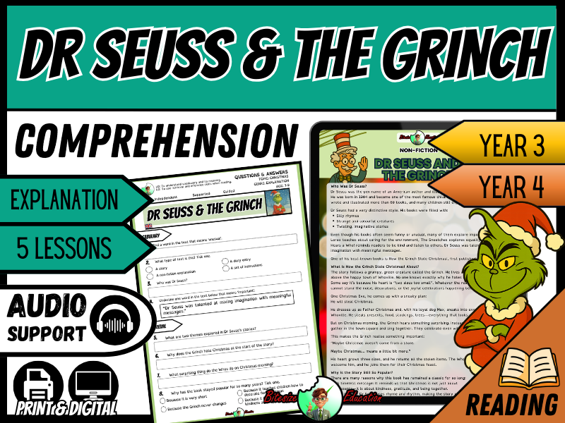 Dr Seuss and the Grinch | Reading Comprehension | Year 3/4