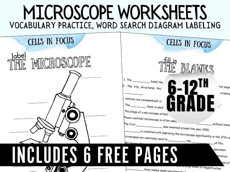 intro to the Microscope lens types labeling activity, science worksheets