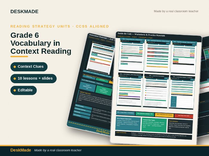 Grade 6 Vocabulary in Context Reading Unit | 10 Lessons + Context Clues