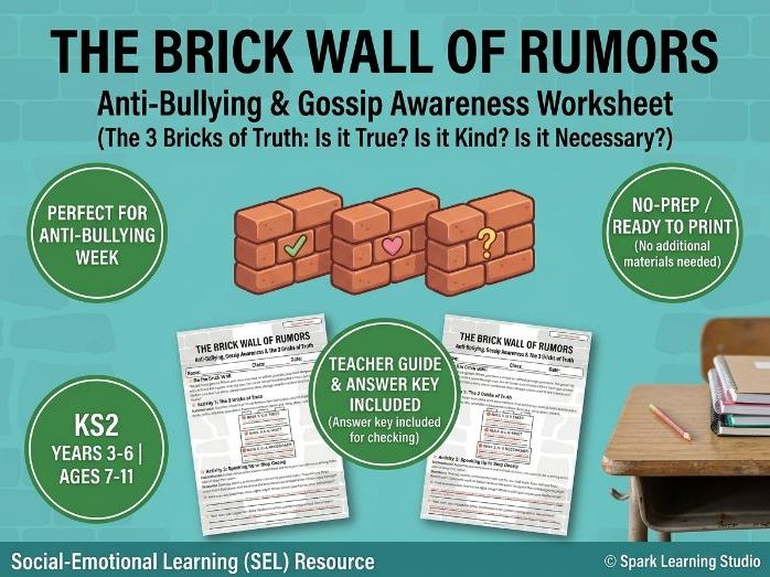 The Brick Wall of Rumors: Anti-Bullying & Gossip Awareness Worksheet