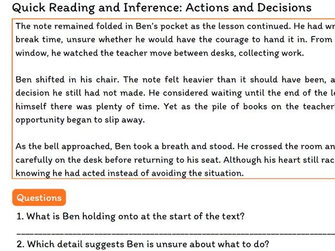Year 8 Quick Reading and Inference – Actions and Decisions