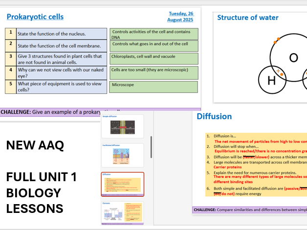 NEW AAQ BTEC Nationals Unit 1 BIOLOGY 18 Lessons - Principles and applications of Biology
