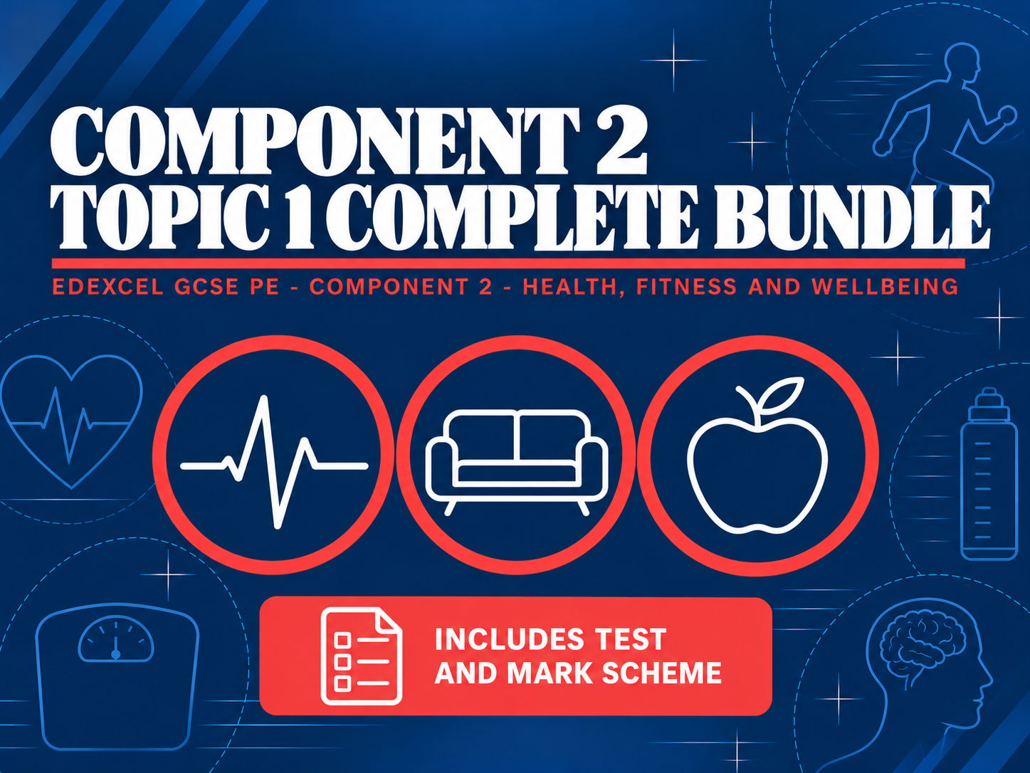 Edexcel GCSE PE Component 2 Topic 1 Health, Fitness and Wellbeing Complete Bundle