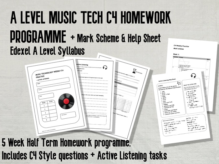 C4 Music Technology  Half-Term Practice program - A level Edexel Syllabus Homework