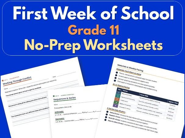 First Week of School Grade 11 | No-Prep Worksheets