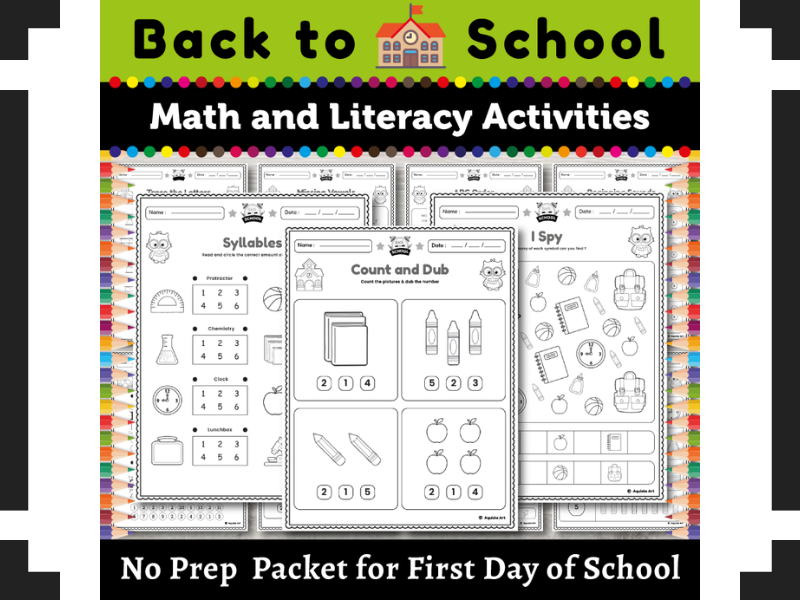 Back to School NO PREP Activity Packet : Math and Literacy for Preschool Centers
