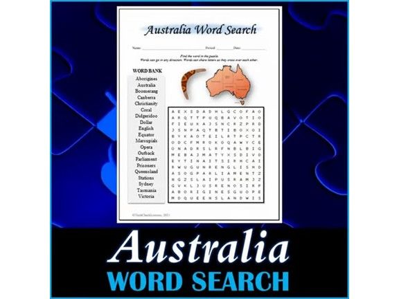 All About Australia Word Search Puzzle