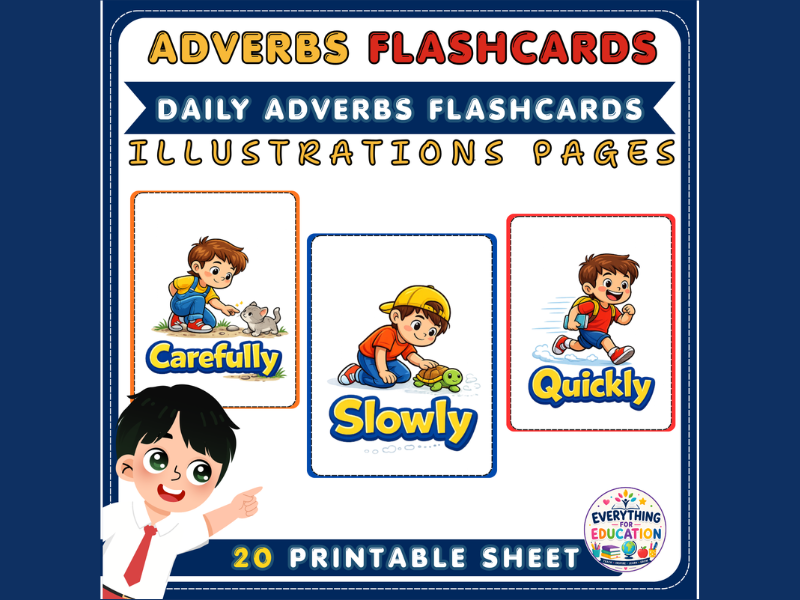 Illustrated Adverbs Flashcards | Daily Vocabulary Practice for ESL Learners