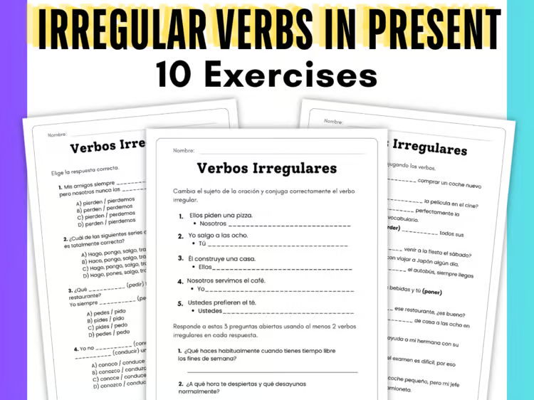 Spanish Present Tense Irregular Verbs Worksheets | Spanish Grammar Practice