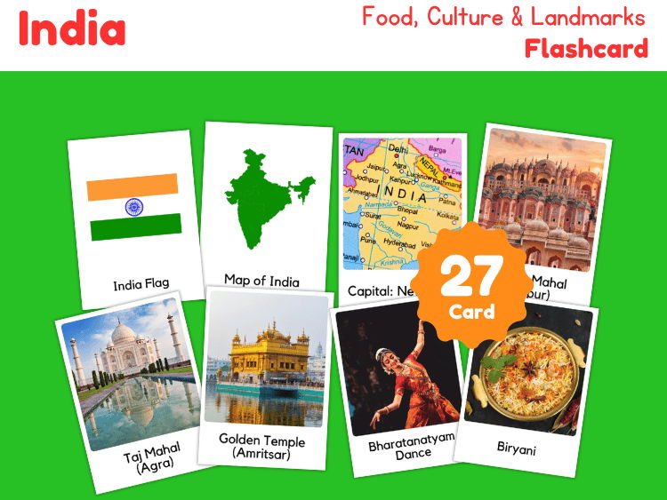 India Geography Flashcards | 27 Printable Country Study Cards