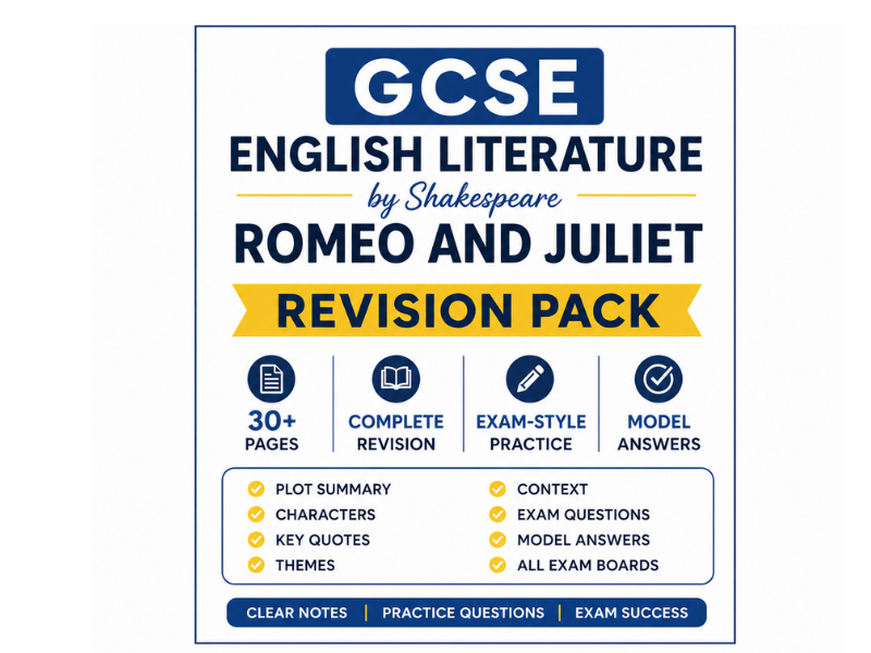 GCSE Romeo & Juliet Revision Pack | Themes, Quotes, Context, Exam Practice (30+ Pages)